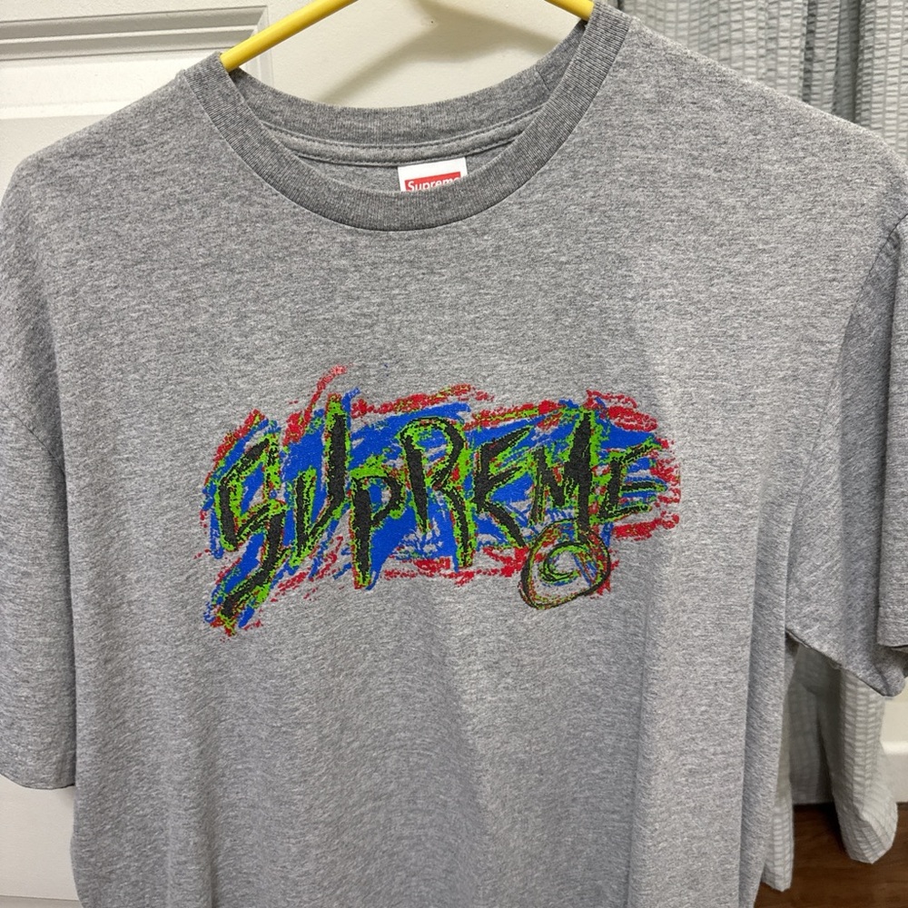 Supreme Multicolor Graffiti Logo Grey Tee